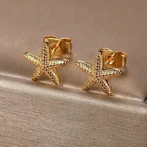 Gold Starfish Earrings Stainless Steel